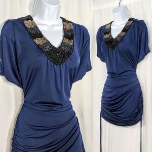 2000s vintage beaded ruched mini dress